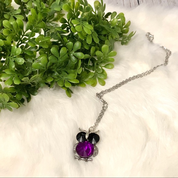 Jewelry - 5/$25 Purple and Black Rhinestone Owl Necklace